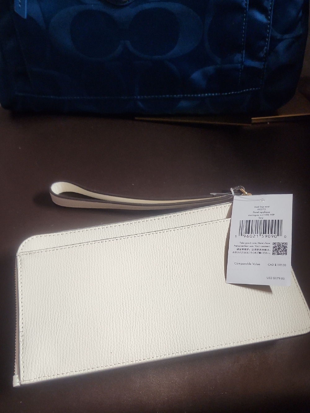 Kate Spade Medium L Zip cream Leather wristlet with pink floral appliqués Nwt - Picture 4 of 6
